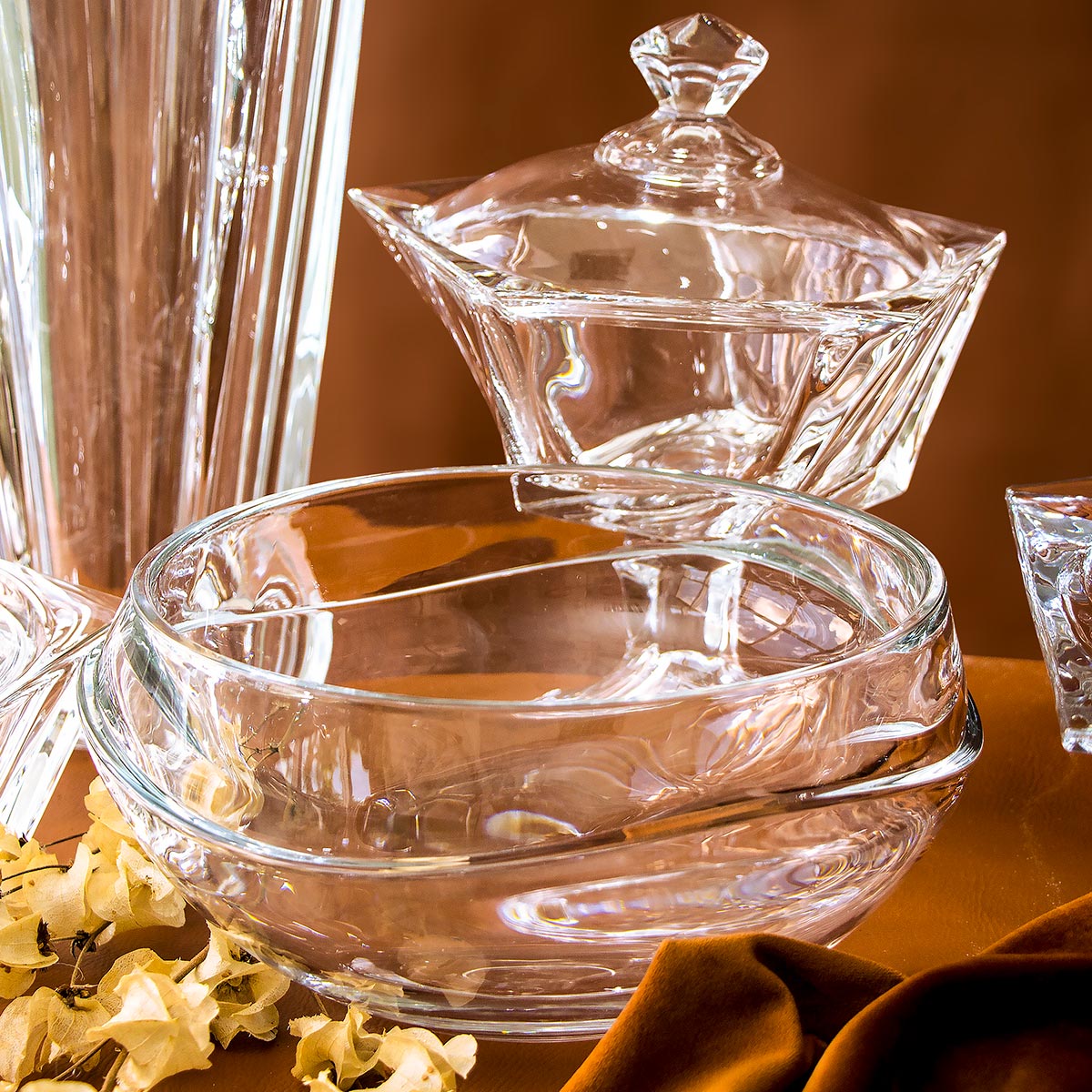 Centro de Mesa de Vidro Transparente 12x24cm Decorativo