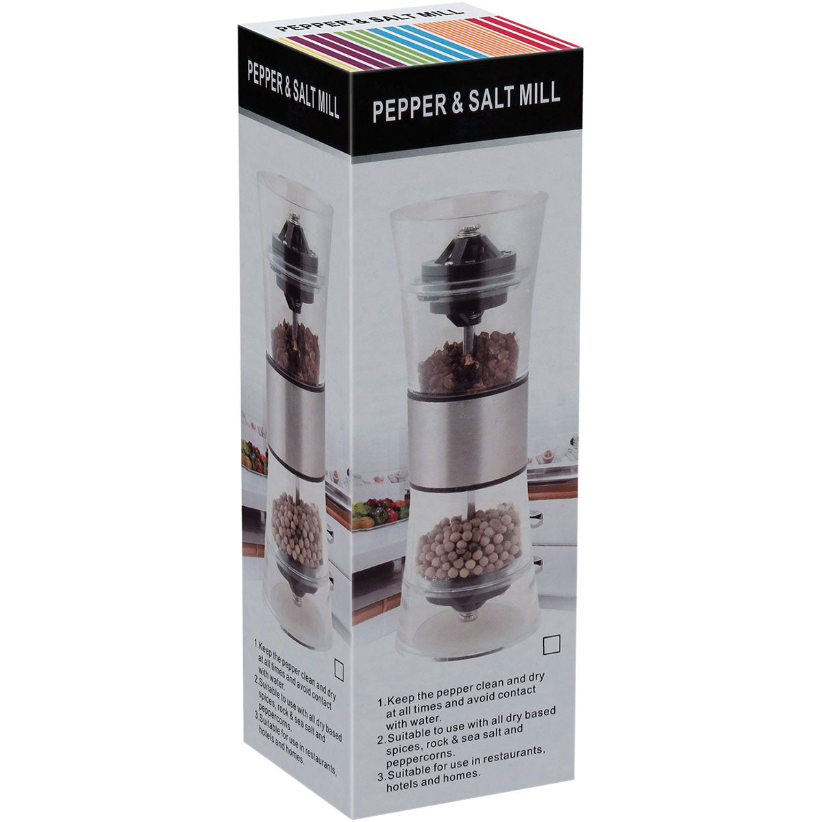 Moedor de Sal e Pimenta Plástico Transparente 18x6cm Mecanismo Ajustável