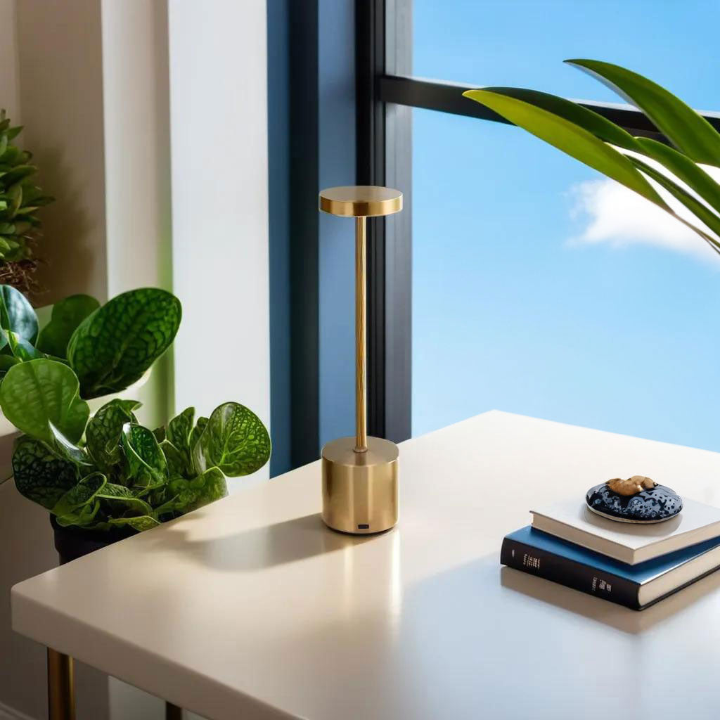 Luminária de LED Mesa USB Dourada Metal 34cm - Iluminação Eficiente