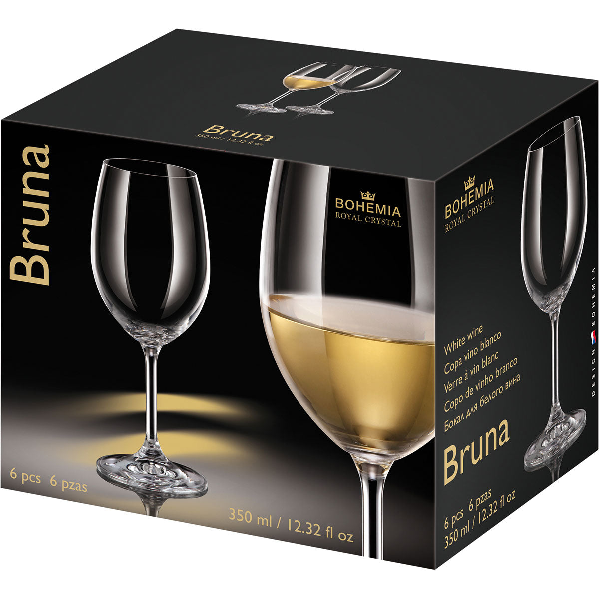 Conjunto 6 Taças de Vinho Bohemia Bruna Cristal 350ml Transparente