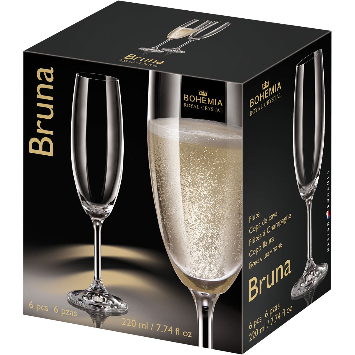 Conjunto 6 Taças de Champanhe Bohemia Bruna Cristal 220ml Transparente