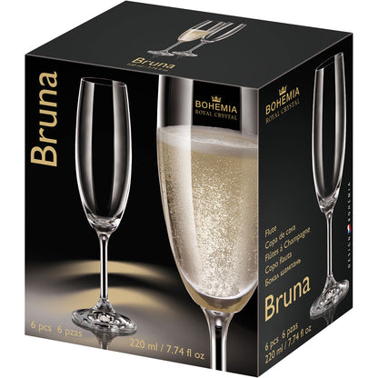 Conjunto 6 Taças de Champanhe Bohemia Bruna Cristal 220ml Transparente