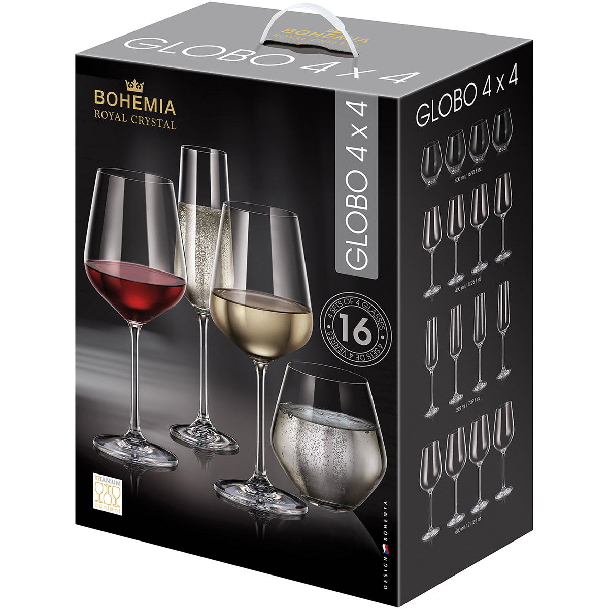 Conjunto 16 Taças Bohemia Globo Cristal Transparente para Vinho e Champanhe