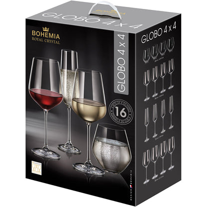 Conjunto 16 Taças Bohemia Globo Cristal Transparente para Vinho e Champanhe