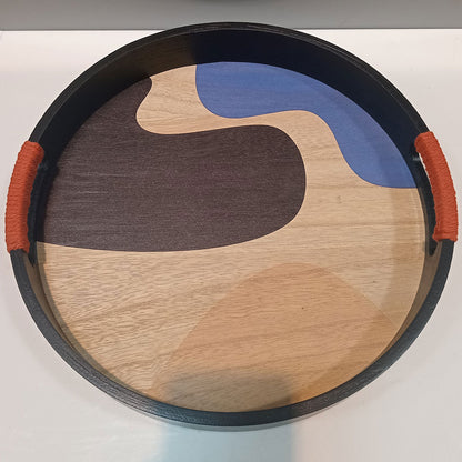 Bandeja Redonda MDF Preto 30x30cm - Decorativa para Servir