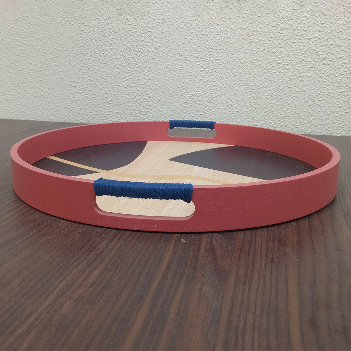 Bandeja Redonda MDF 40x40cm Marrom para Servir Bebidas e Petiscos