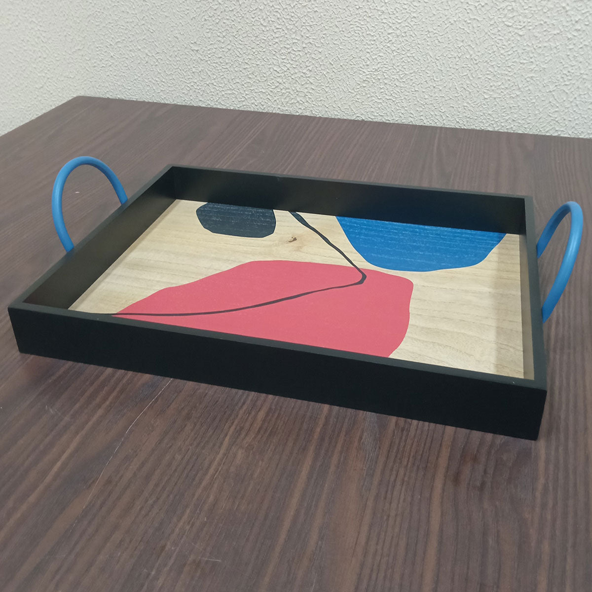 Bandeja Retangular MDF Preto 10x30x44,5cm para Servir Bebidas e Petiscos