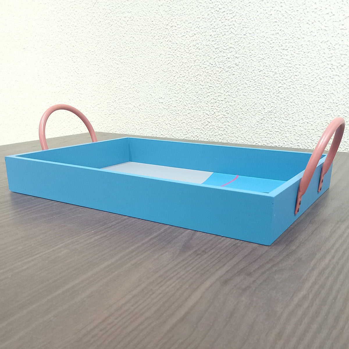 Bandeja Decorativa Retangular MDF Azul 10x25x39cm para Servir Bebidas