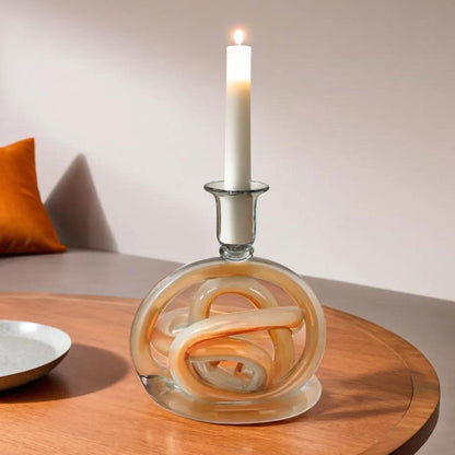 Castiçal de Vidro Âmbar 16x14cm Porta Velas Decorativo