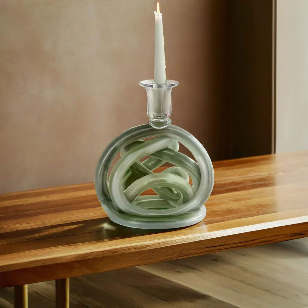 Castiçal de Vidro Verde 16x14cm Porta Velas Elegante para Decoração