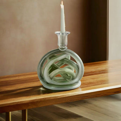 Castiçal de Vidro Verde 16x14cm Porta Velas Elegante para Decoração