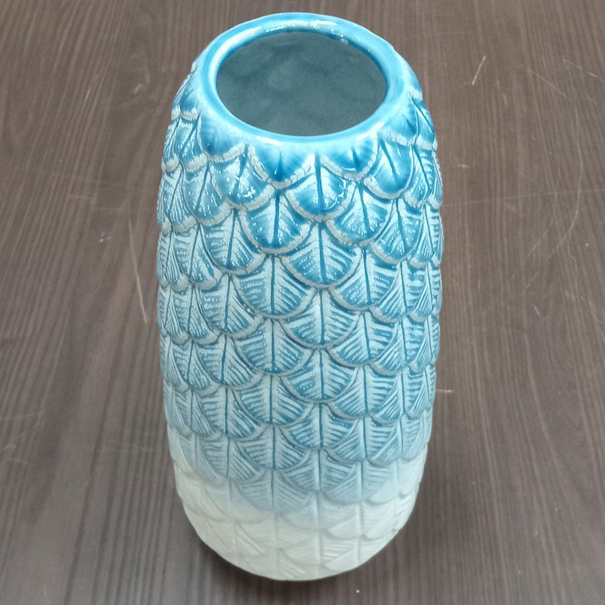 Vaso de Cerâmica Azul 37x16cm para Decoração e Arranjos de Flores
