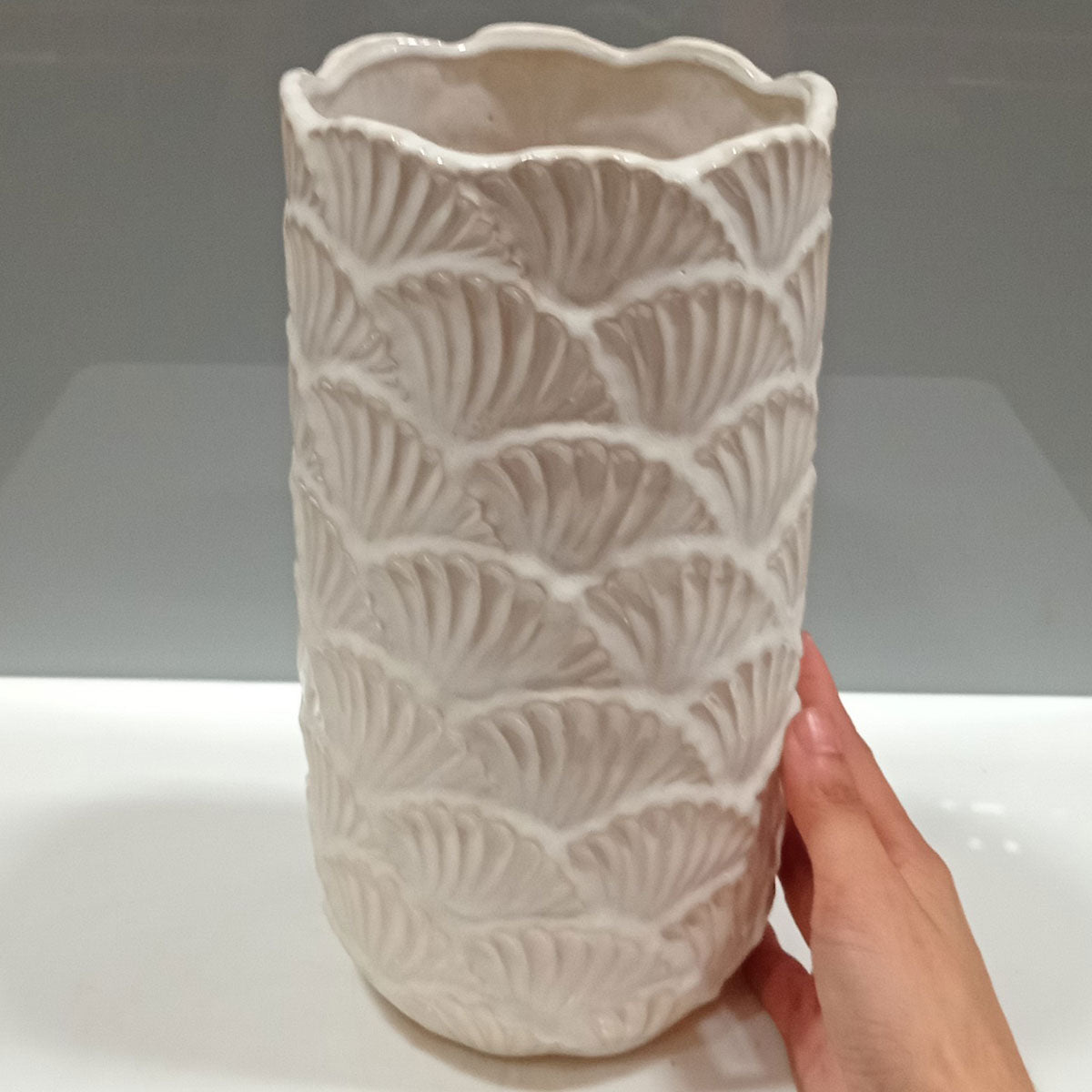 Vaso de Cerâmica Bege 26x14cm - Decoração para Flores e Ambiente