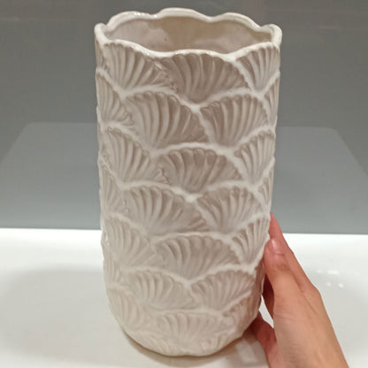 Vaso de Cerâmica Bege 26x14cm - Decoração para Flores e Ambiente