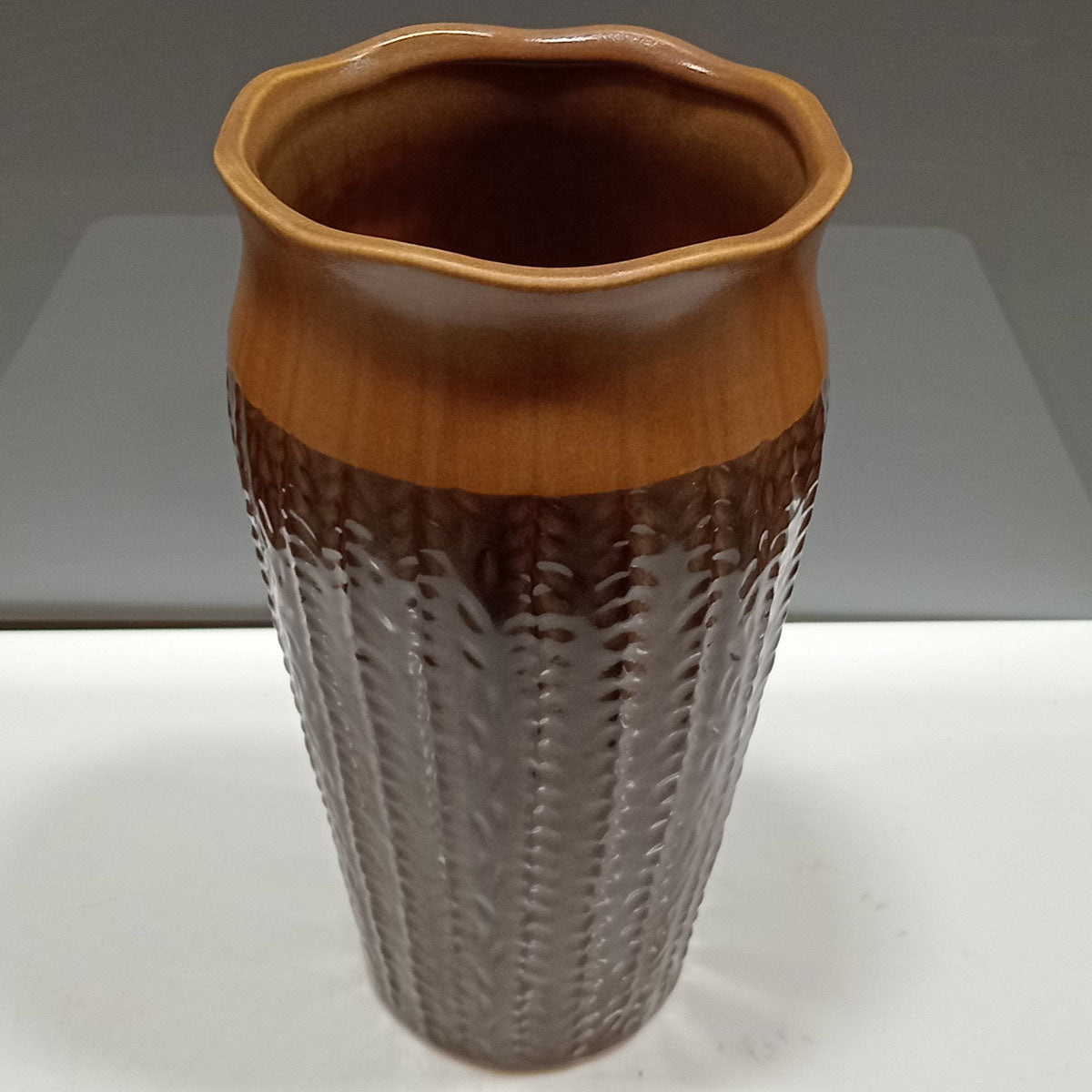 Vaso Cerâmica Marrom 27x14cm para Arranjos Florais Decorativos