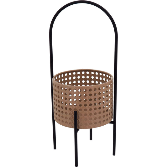 Cachepô de Metal Bege 40x15cm para Decoração de Plantas