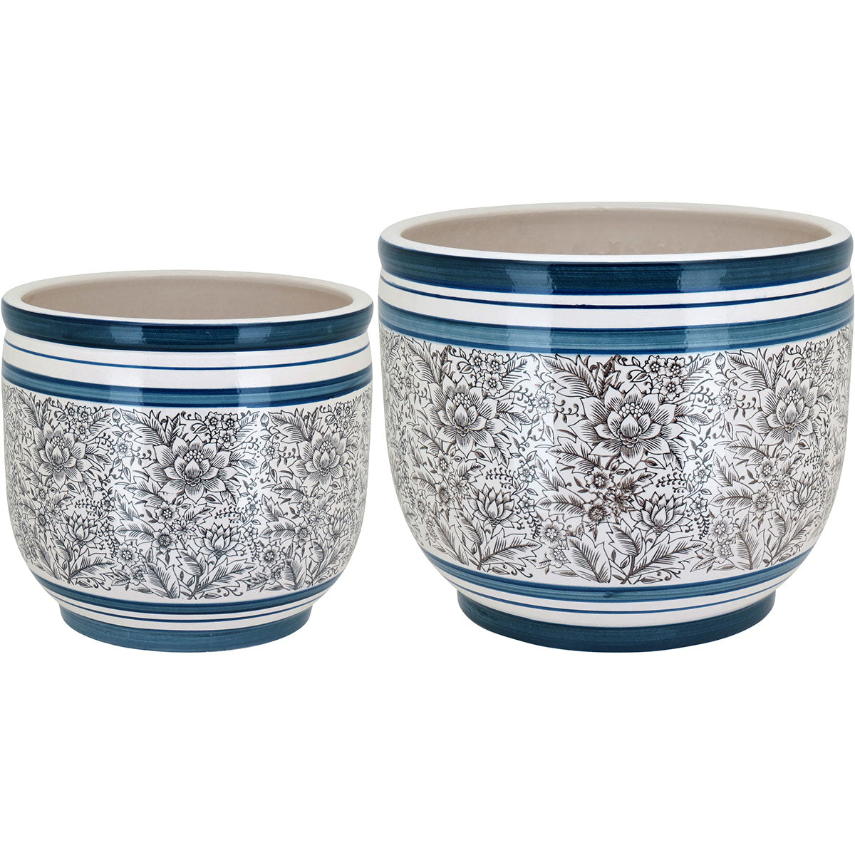Conjunto de Cachepôs Cerâmica Azul Grande e Pequeno - Decoração Elegante
