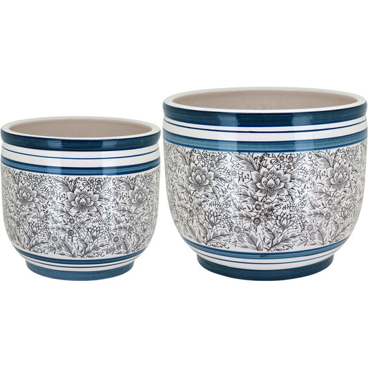 Conjunto de Cachepôs Cerâmica Azul Grande e Pequeno - Decoração Elegante