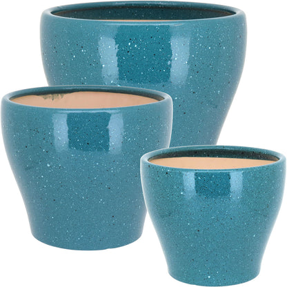 Cachepô Cerâmica Azul - Conjunto 3 Peças, Tamanhos G, M e P