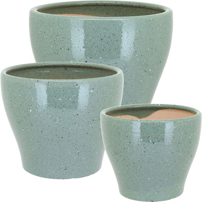 Conjunto de Cachepôs de Cerâmica Verde - 3 Peças para Plantas