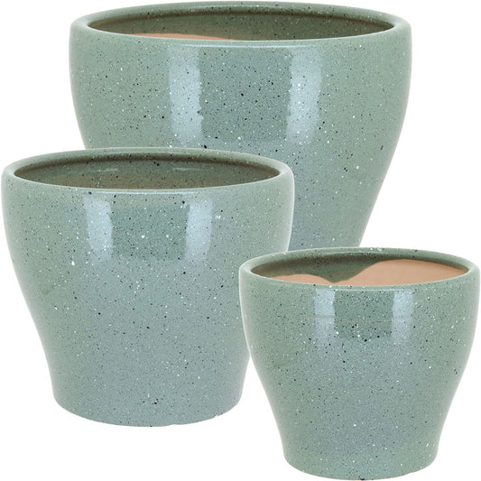 Conjunto de Cachepôs de Cerâmica Verde - 3 Peças para Plantas