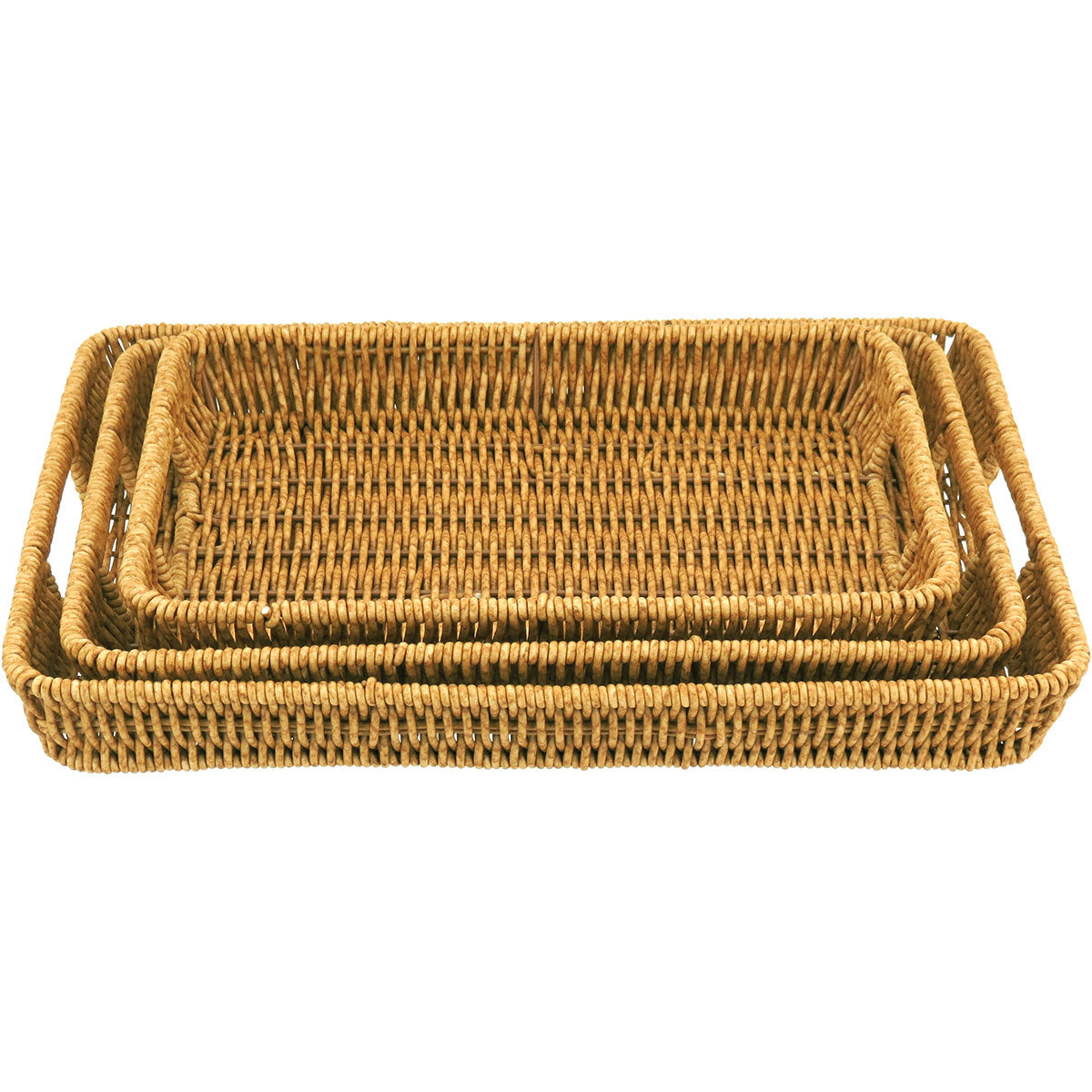 Conjunto de 3 Bandejas Plásticas Naturais Marrom - Tamanhos G, M e P