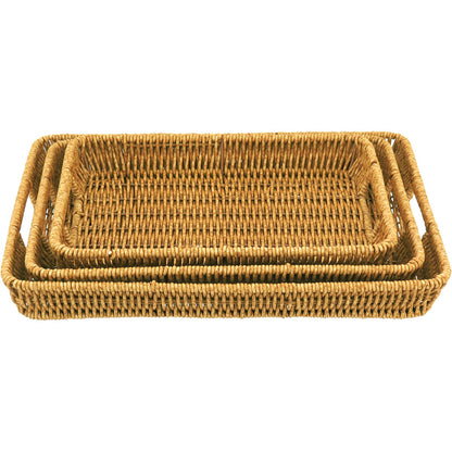 Conjunto de 3 Bandejas Plásticas Naturais Marrom - Tamanhos G, M e P