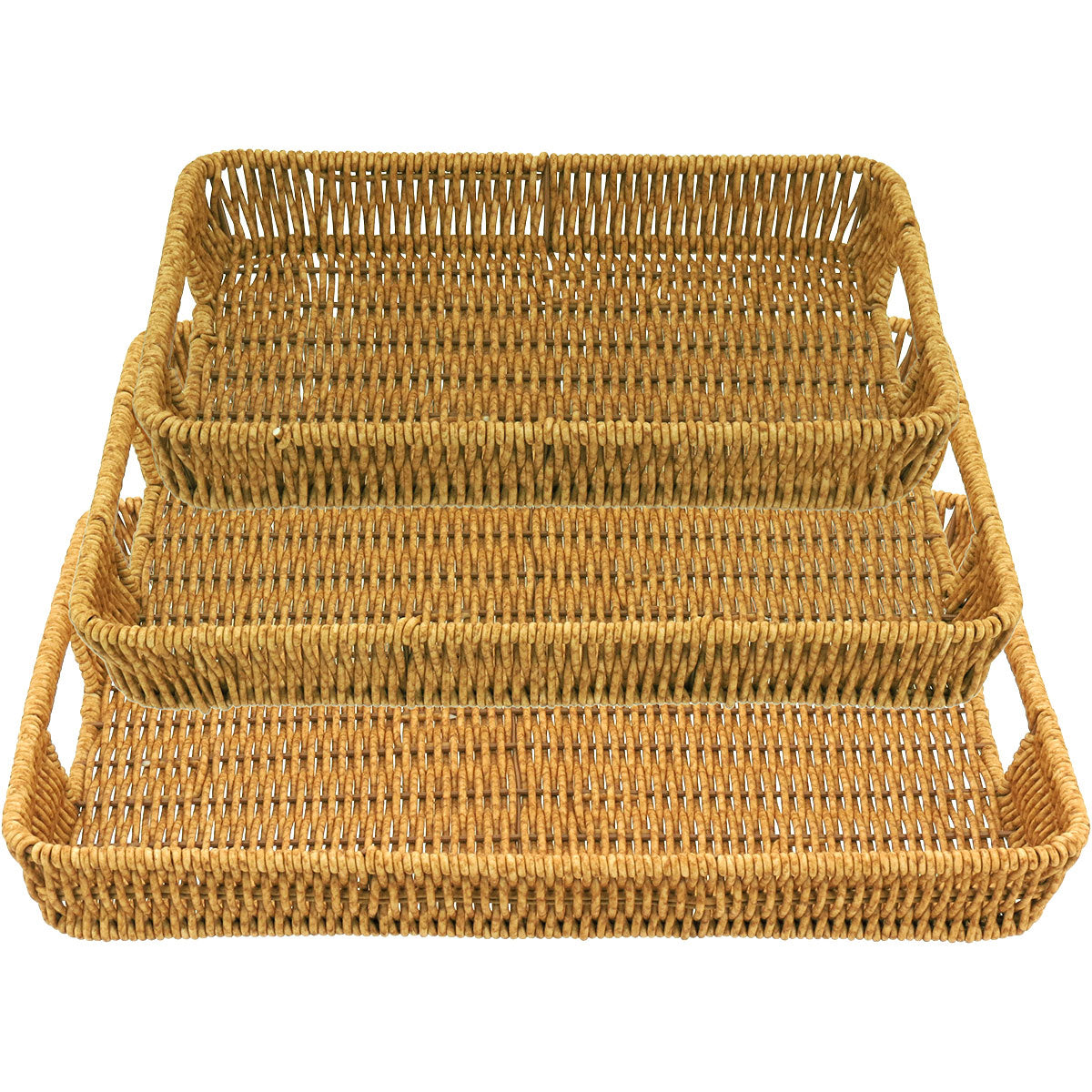 Conjunto de 3 Bandejas Plásticas Naturais Marrom - Tamanhos G, M e P