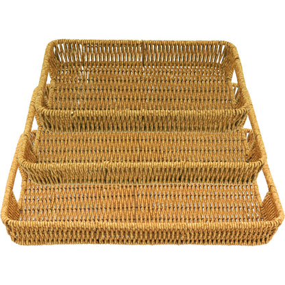 Conjunto de 3 Bandejas Plásticas Naturais Marrom - Tamanhos G, M e P