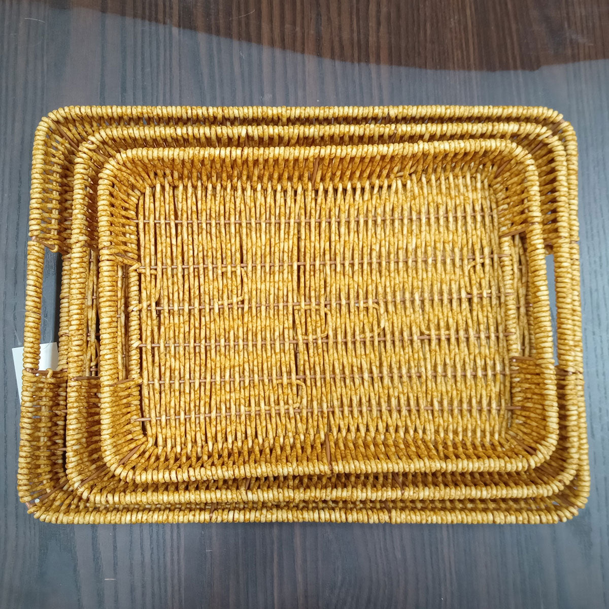 Conjunto de 3 Bandejas Plásticas Naturais Marrom - Tamanhos G, M e P