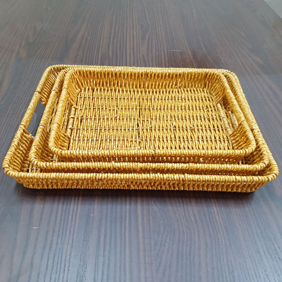 Conjunto de 3 Bandejas Plásticas Naturais Marrom - Tamanhos G, M e P