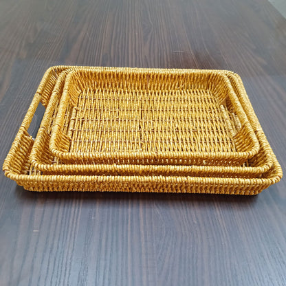 Conjunto de 3 Bandejas Plásticas Naturais Marrom - Tamanhos G, M e P