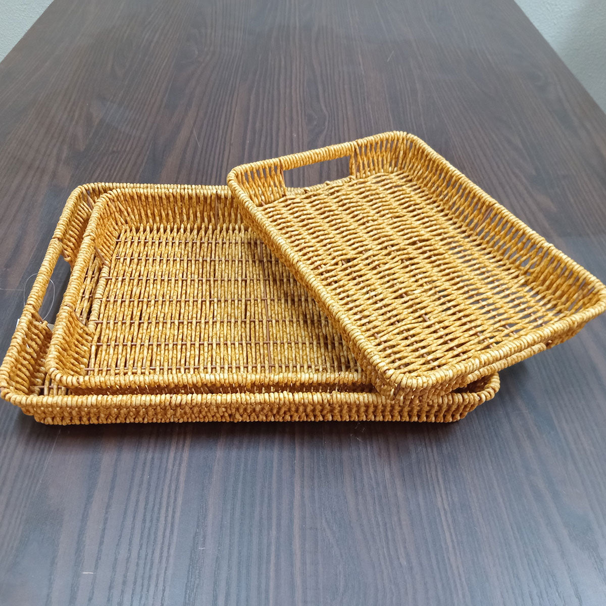 Conjunto de 3 Bandejas Plásticas Naturais Marrom - Tamanhos G, M e P