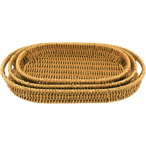 Jogo de Bandejas Plásticas Naturais 3 Peças Marrom - Tamanhos G, M e P