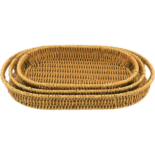 Jogo de Bandejas Plásticas Naturais 3 Peças Marrom - Tamanhos G, M e P