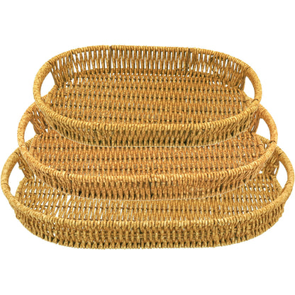 Jogo de Bandejas Plásticas Naturais 3 Peças Marrom - Tamanhos G, M e P