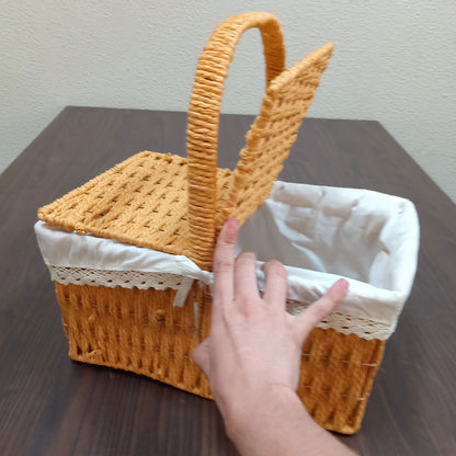 Cesta Piquenique de Fibra Natural 38x40x19cm Marrom - Durável e Prática