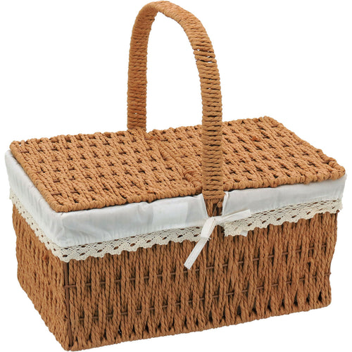 Cesta Piquenique Fibra Natural 35x34,5x24cm Marrom Leve e Durável