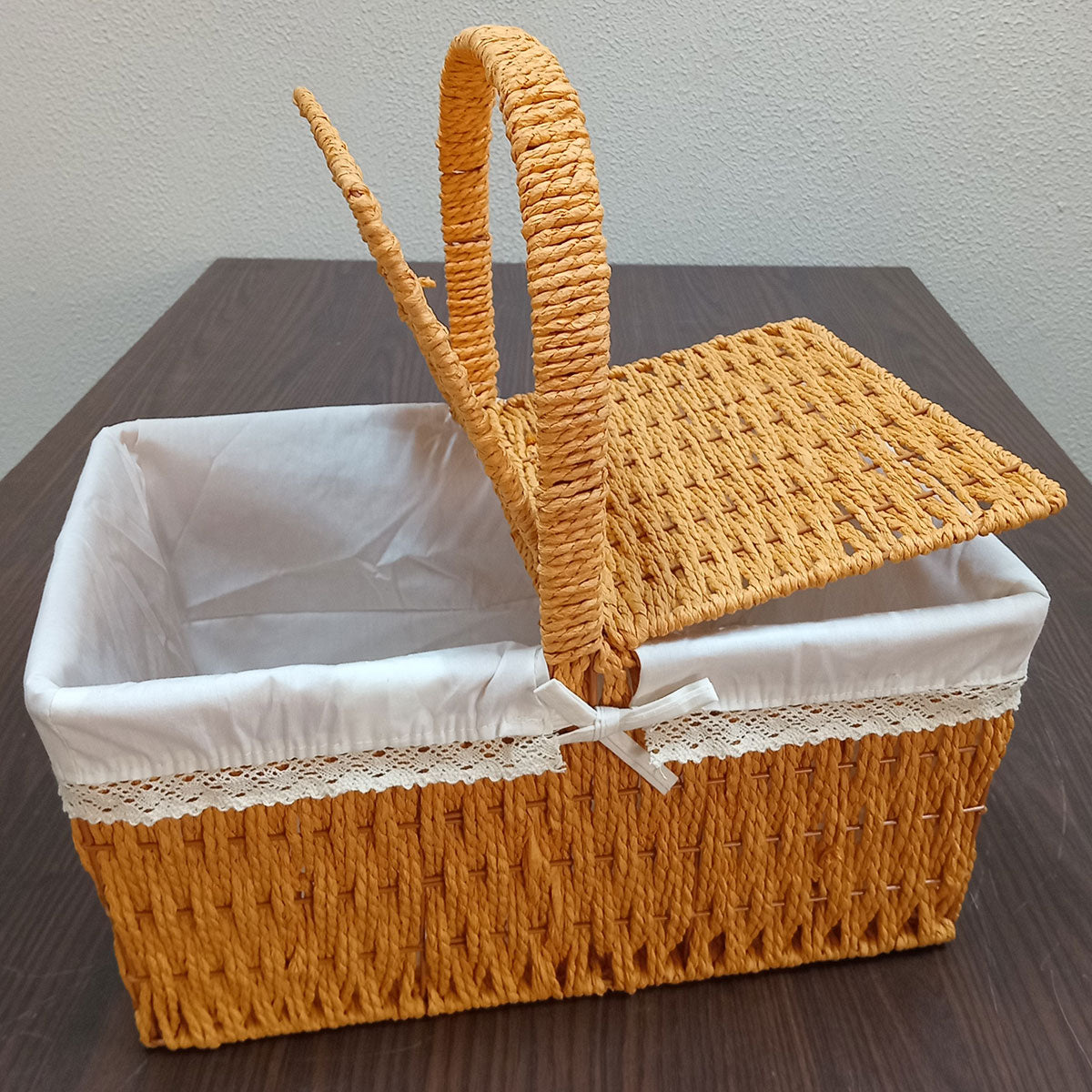 Cesta Piquenique Fibra Natural 35x34,5x24cm Marrom Leve e Durável