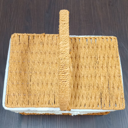 Cesta Piquenique Fibra Natural 35x34,5x24cm Marrom Leve e Durável