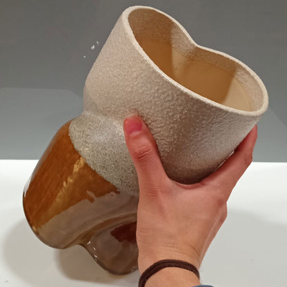 Vaso de Cerâmica Marrom 21x14cm para Arranjos Florais