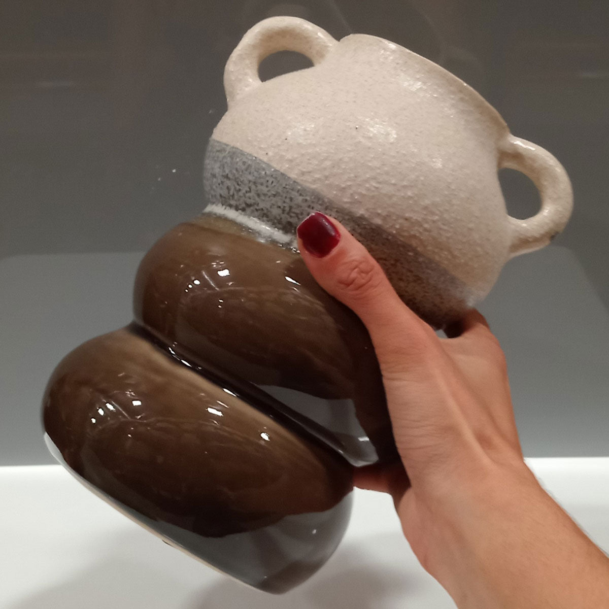 Vaso de Cerâmica Cinza 22x16cm para Decoração de Ambientes