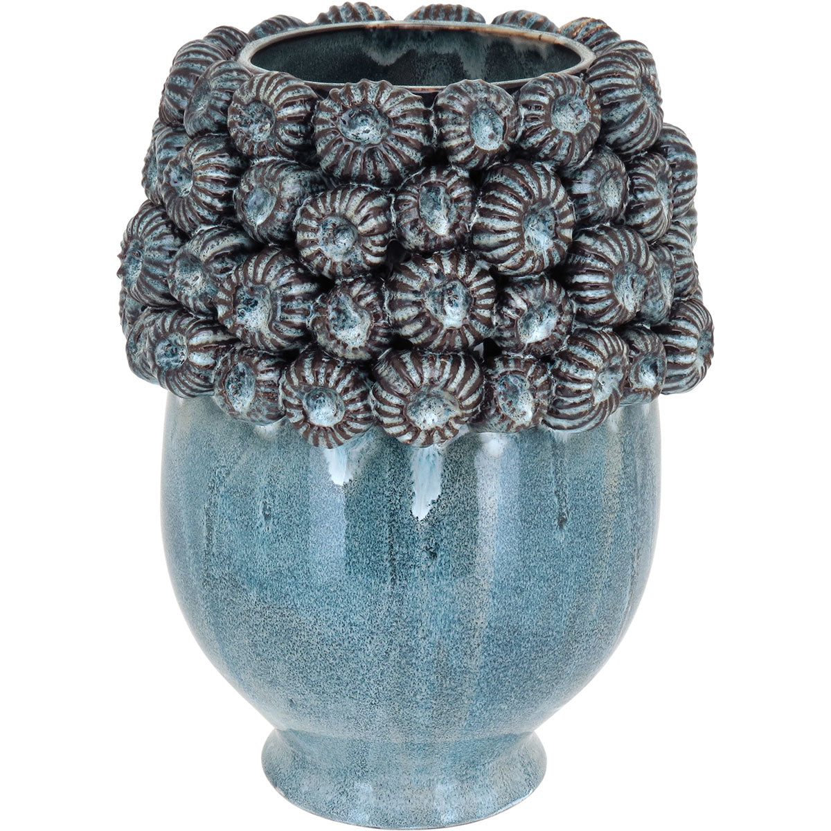 Vaso Decorativo de Cerâmica Azul 28x21cm para Flores e Folhagens
