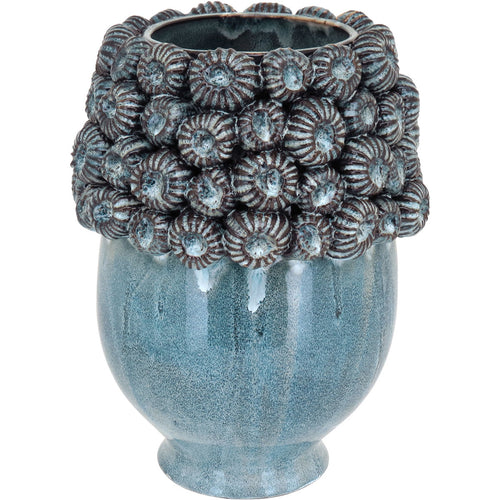 Vaso Decorativo de Cerâmica Azul 28x21cm para Flores e Folhagens