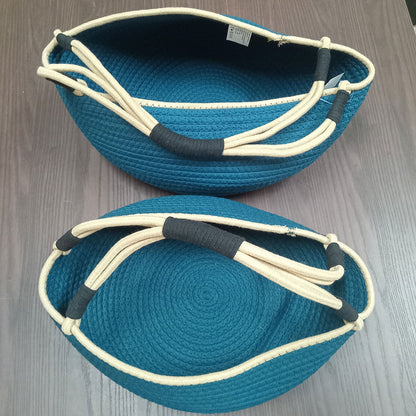 Conjunto 2 Cestas Organizadoras Tecido Azul - Grande e Pequeno