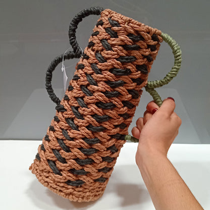 Vaso de Fibra Bege 31x22cm Decorativo para Arranjos Florais