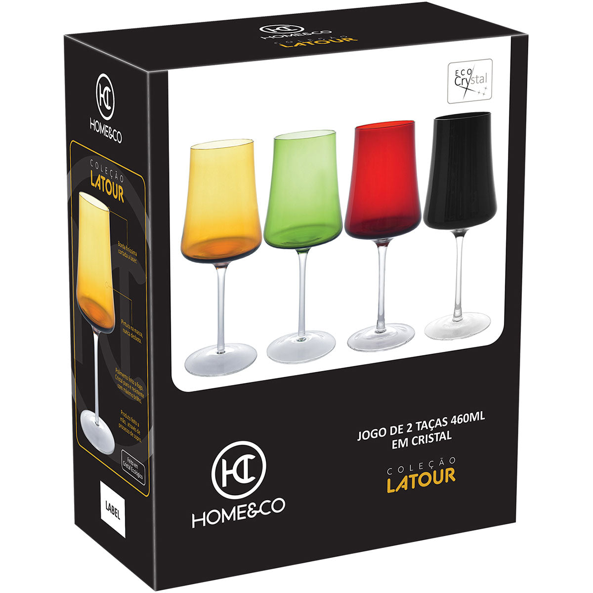 Conjunto 2 Taças de Vinho Home&Co Latour Vidro Verde 460ml 23,9cm