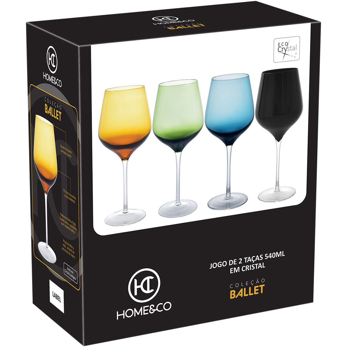 Conjunto 2 Taças de Água Home&Co Ballet Vidro Preto 540ml 23x10cm