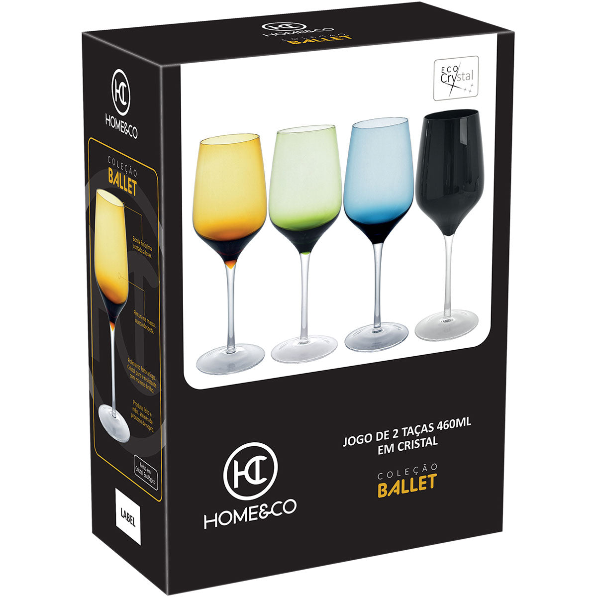 Taças de Vinho Home&Co Ballet Vidro Preto 460ml 24x9cm 2 Peças