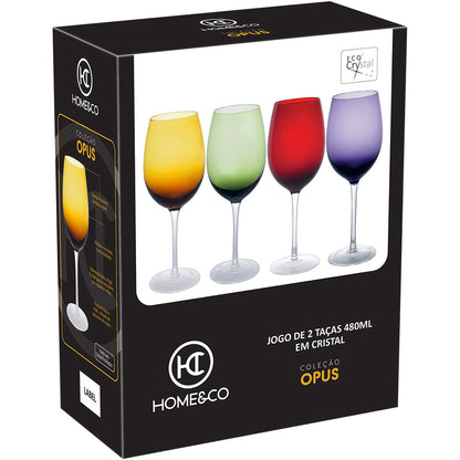 Conjunto 2 Taças de Vinho Verde Home&Co Opus Vidro 480ml 22x8cm